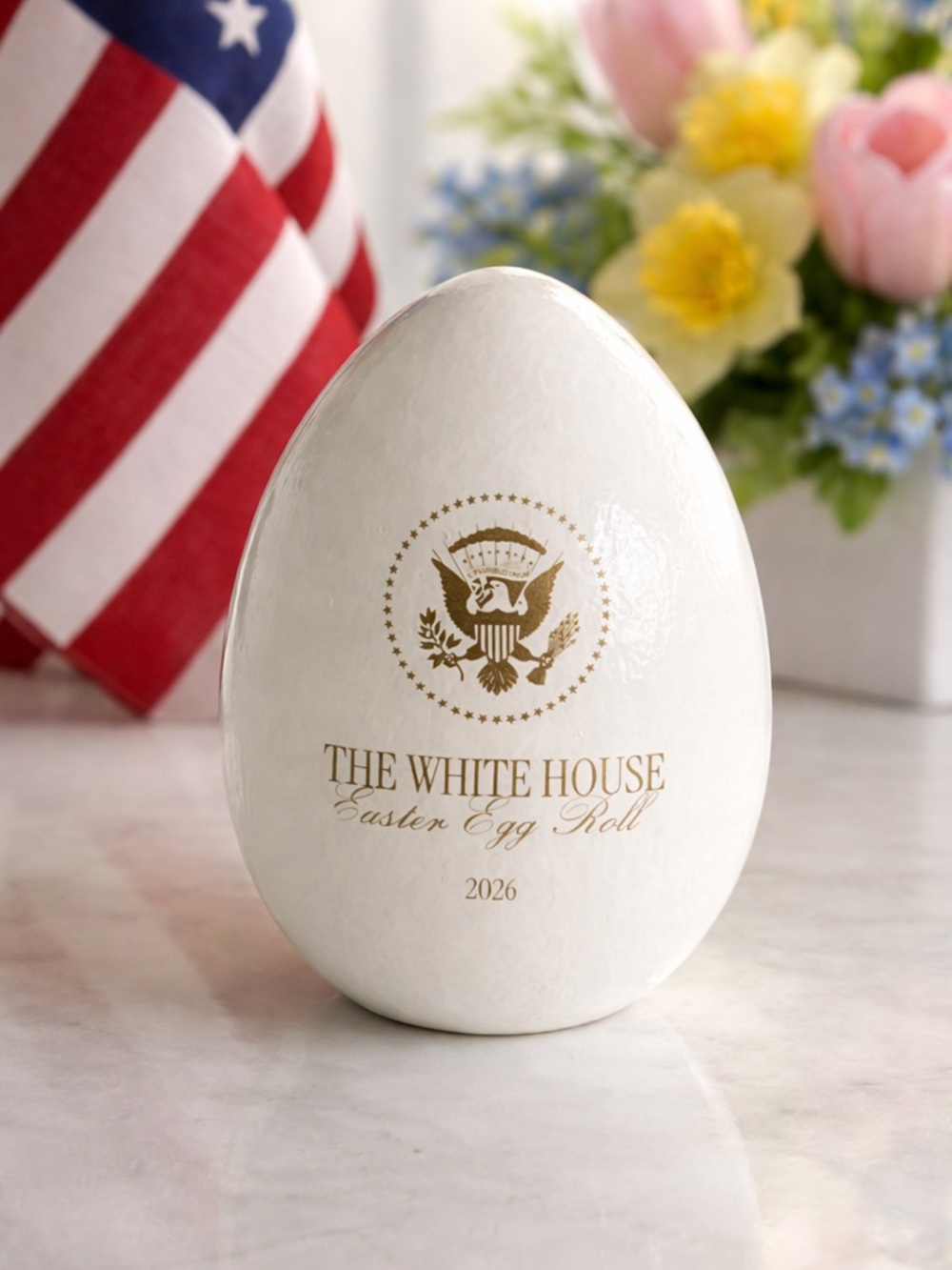 2026 Easter Egg Roll Decorative Egg - White & Gold White House